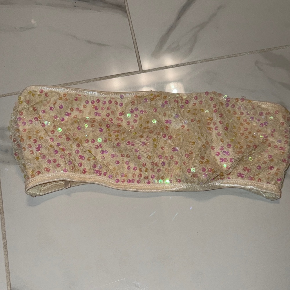 Charlotte Russe Cream Sequin Strapless Bandeau Top